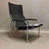 Pair of reclining relax armchairs black leather design 1960
