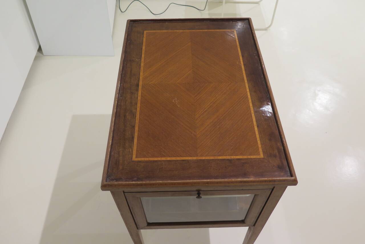 Marquetry table with display case