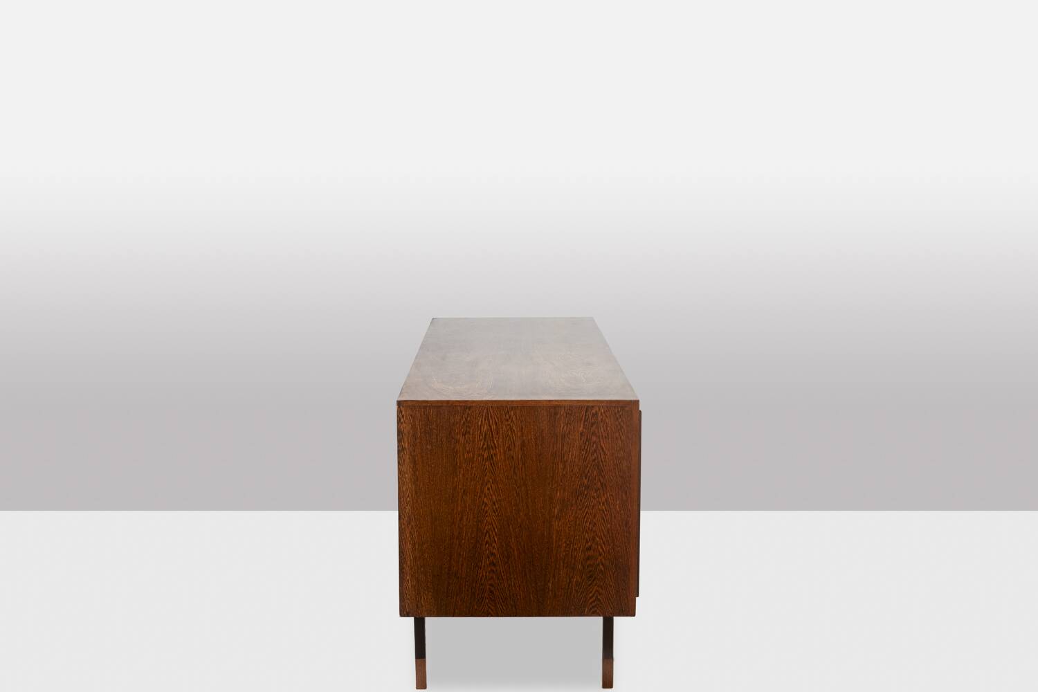 Sideboard in wenge, raffia and lacquered metal. 1970s.