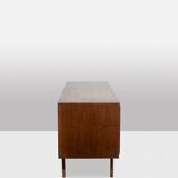 Sideboard in wenge, raffia and lacquered metal. 1970s.