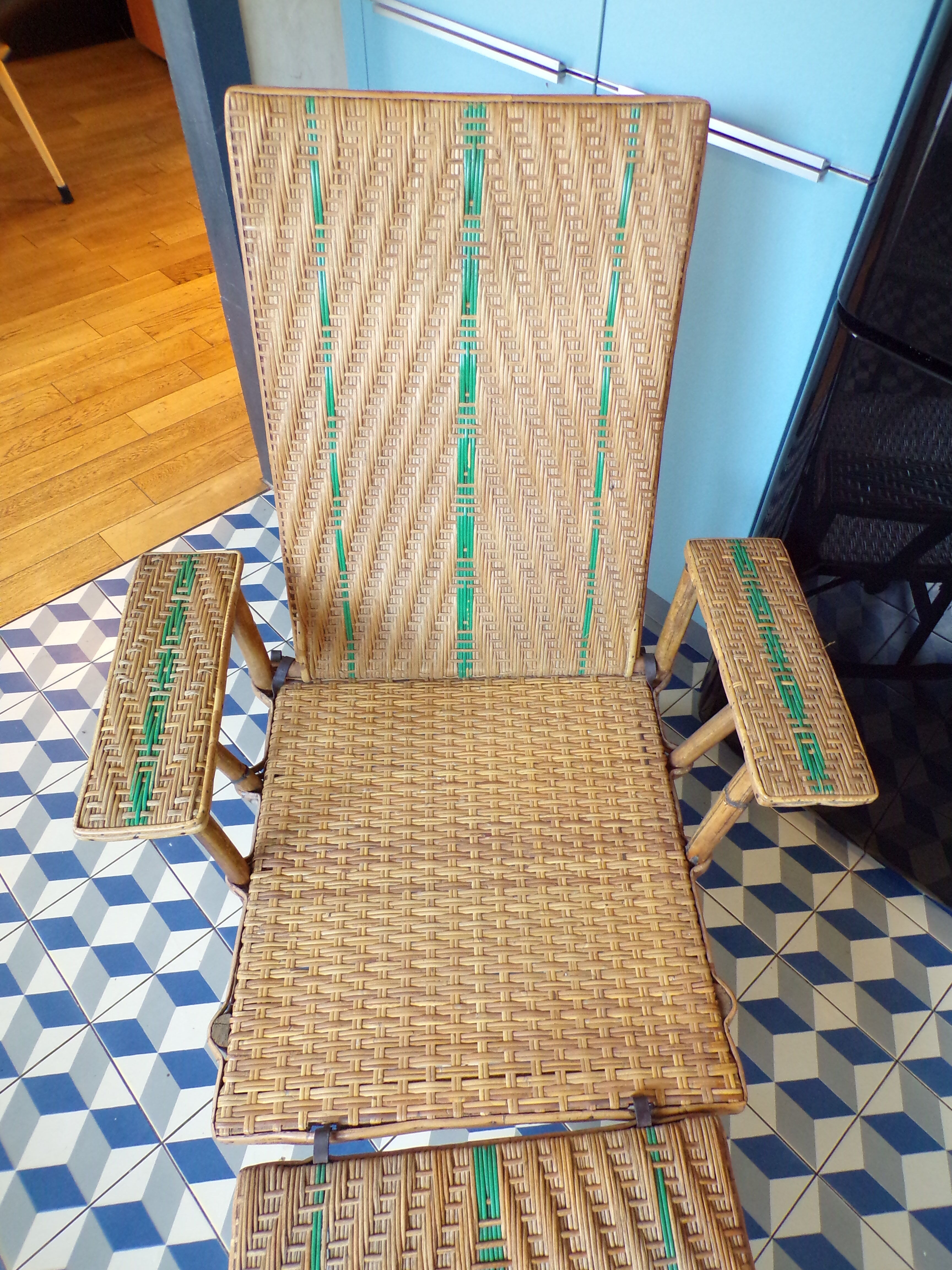 Chaise longue 1930 en rotin