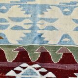 5x8 Geometric Wine Red Blue Vintage Rug, 144x241Cm