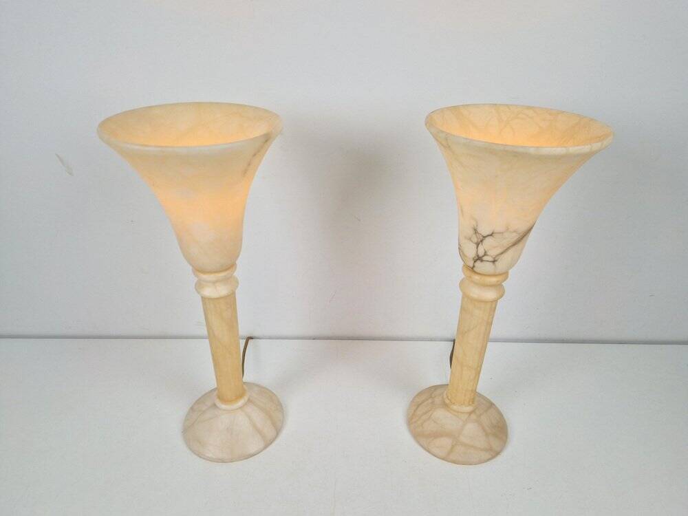 Lampes de table en albâtre vintage en marbre, années 1970, ensemble de 2