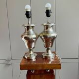 Pair of silver-plated metal lamps published by Christofle - 1950s design