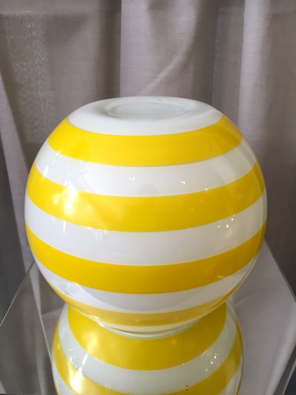 Opaline ball vase stripes bayaderes white and yellow