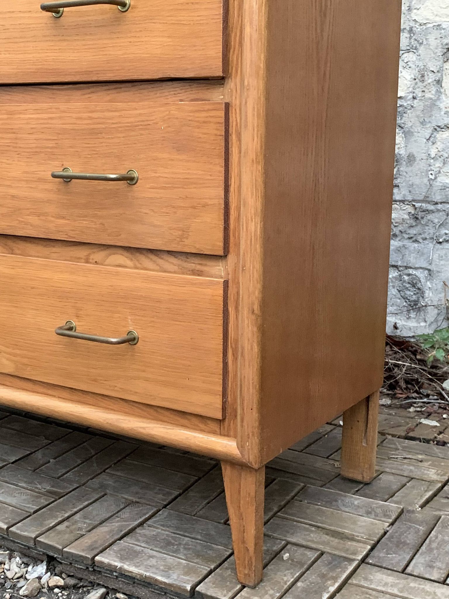 Vintage chest of drawers with compass feet, oak, original patina, 1950s