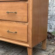 Vintage chest of drawers with compass feet, oak, original patina, 1950s