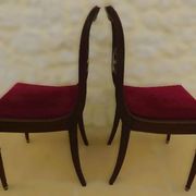 2 stylish solid wood chairs with red velvet fabric seats