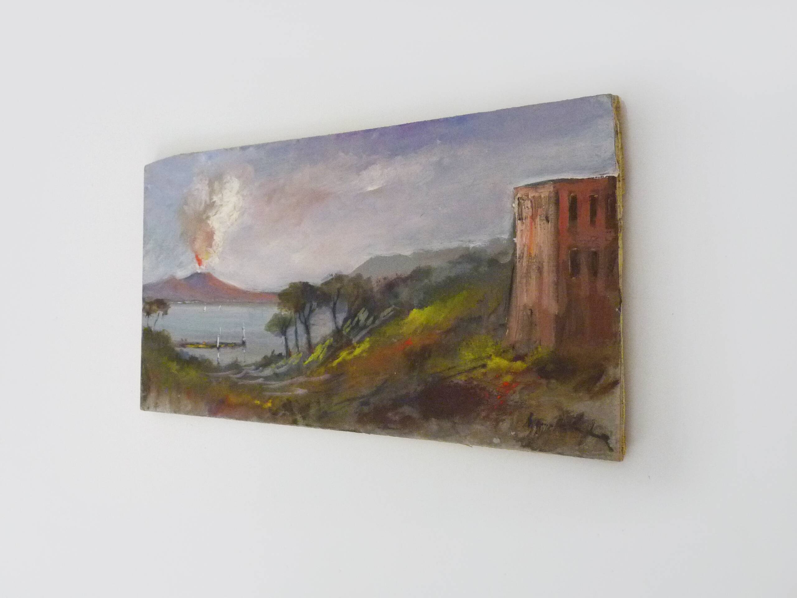Oil on wood by Riccardo Capone sea view Italy 50s 60s