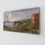 Oil on wood by Riccardo Capone sea view Italy 50s 60s