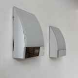 Pair of vintage wall lights, chrome-plated metal and frosted glass, France, 1980