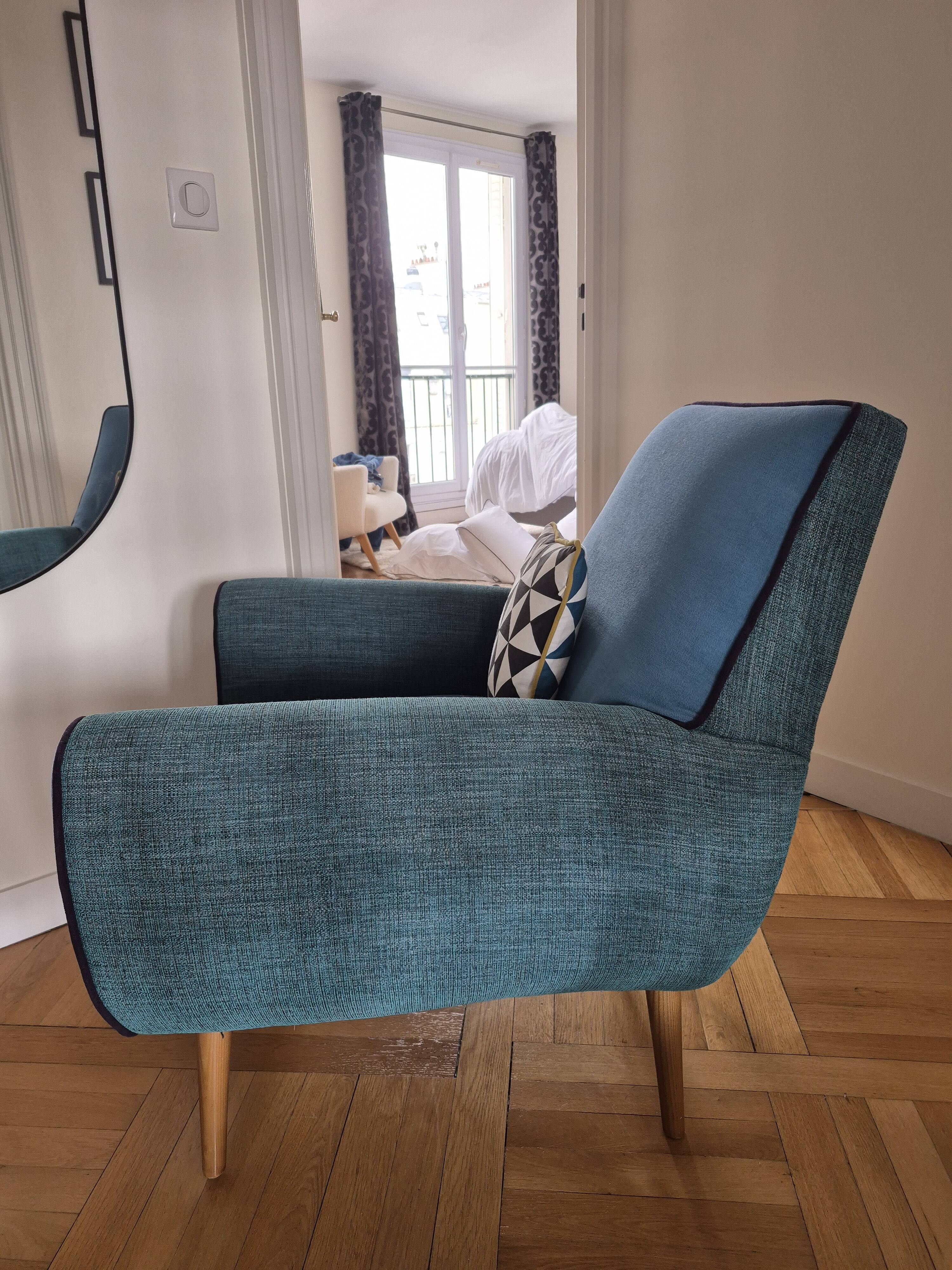 Fauteuil club bleu canard