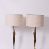 Pair of iron and wood lamps, 1970s.