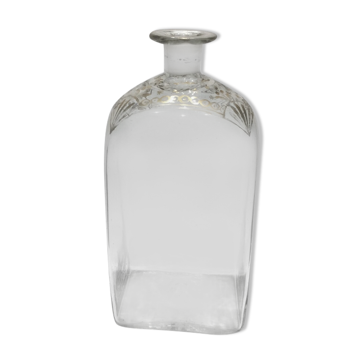 Glass bottle decorated with gold motifs