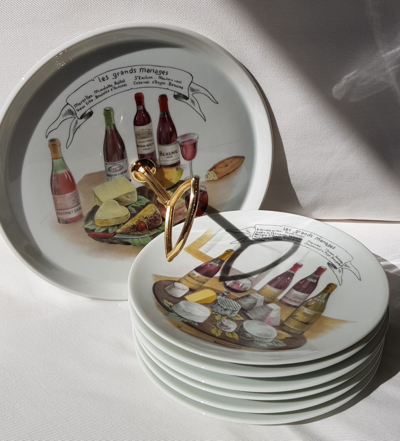 Plateau de fromages en porcelaine avec 6 assiettes assorties