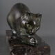 Art deco cat in regule by m. font green patina 1930 marble base