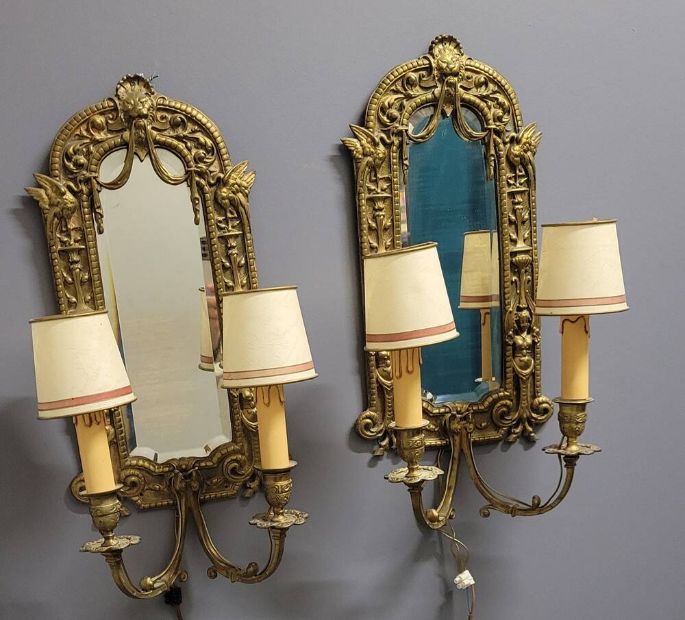 Pair of bronze mirror sconces