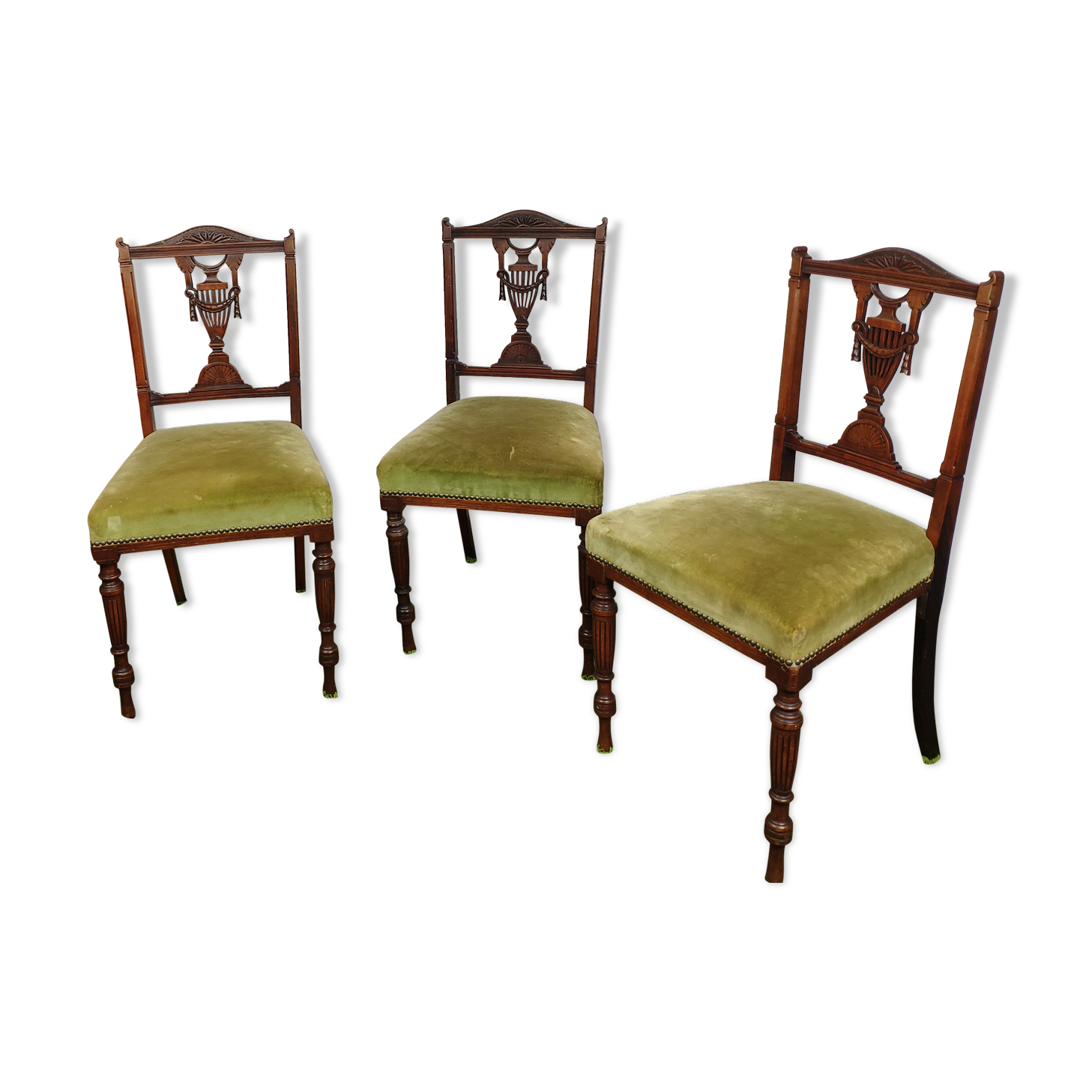 Set de 3 chaises anglaises velours vert