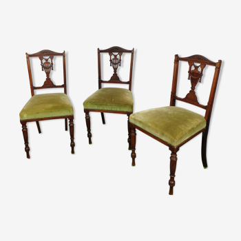 Set de 3 chaises anglaises velours vert