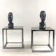 Pair of vintage cubic glass chrome metal side table with 1970 mirror glass tray