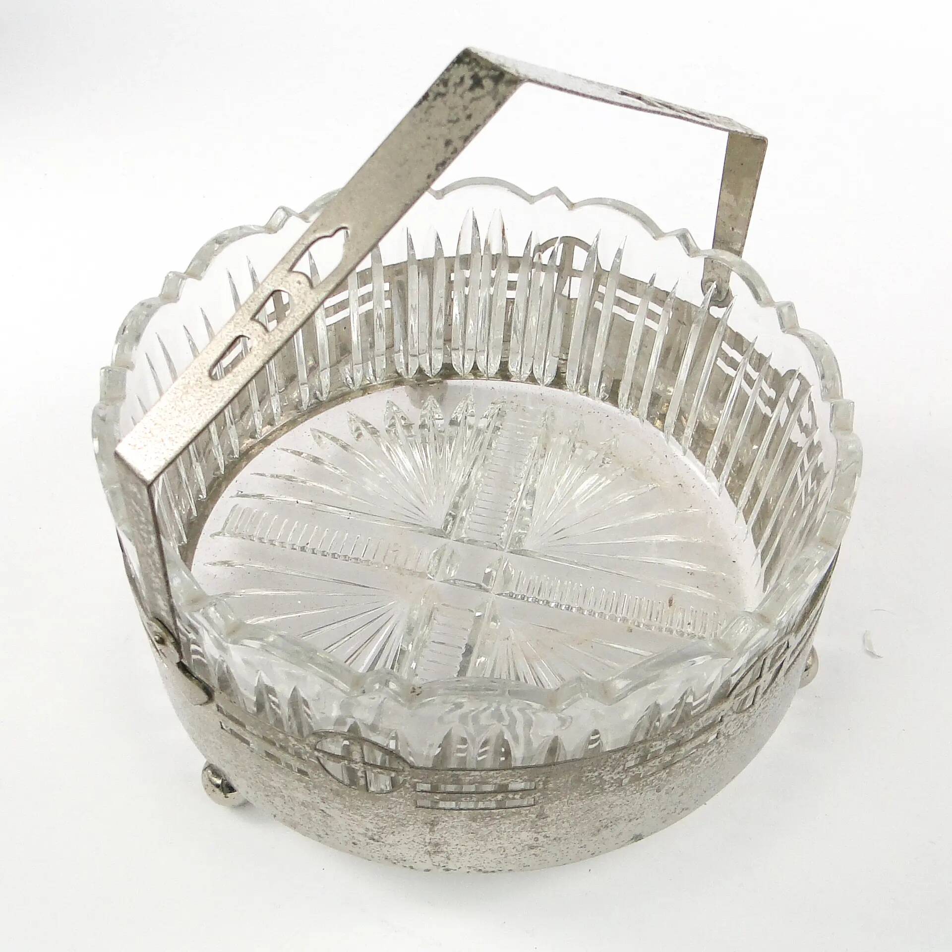 Panier à fruits Art Nouveau, verre, laiton argenté, Kaiser, Allemagne, début du 20e siècle