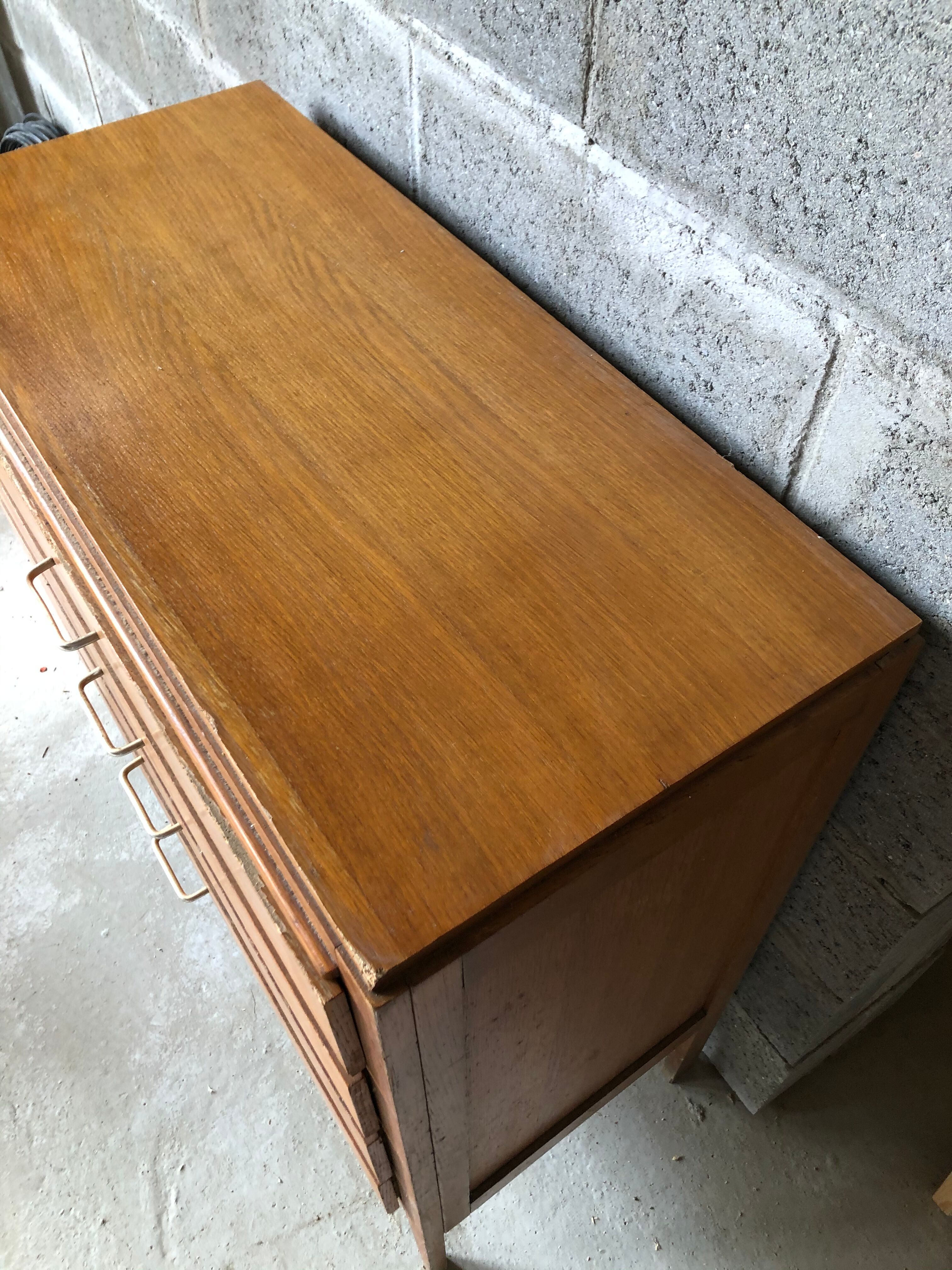 Vintage chest of drawers light oak compass feet