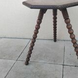 Antique wooden tripod side table with carved ball legs, 19th century