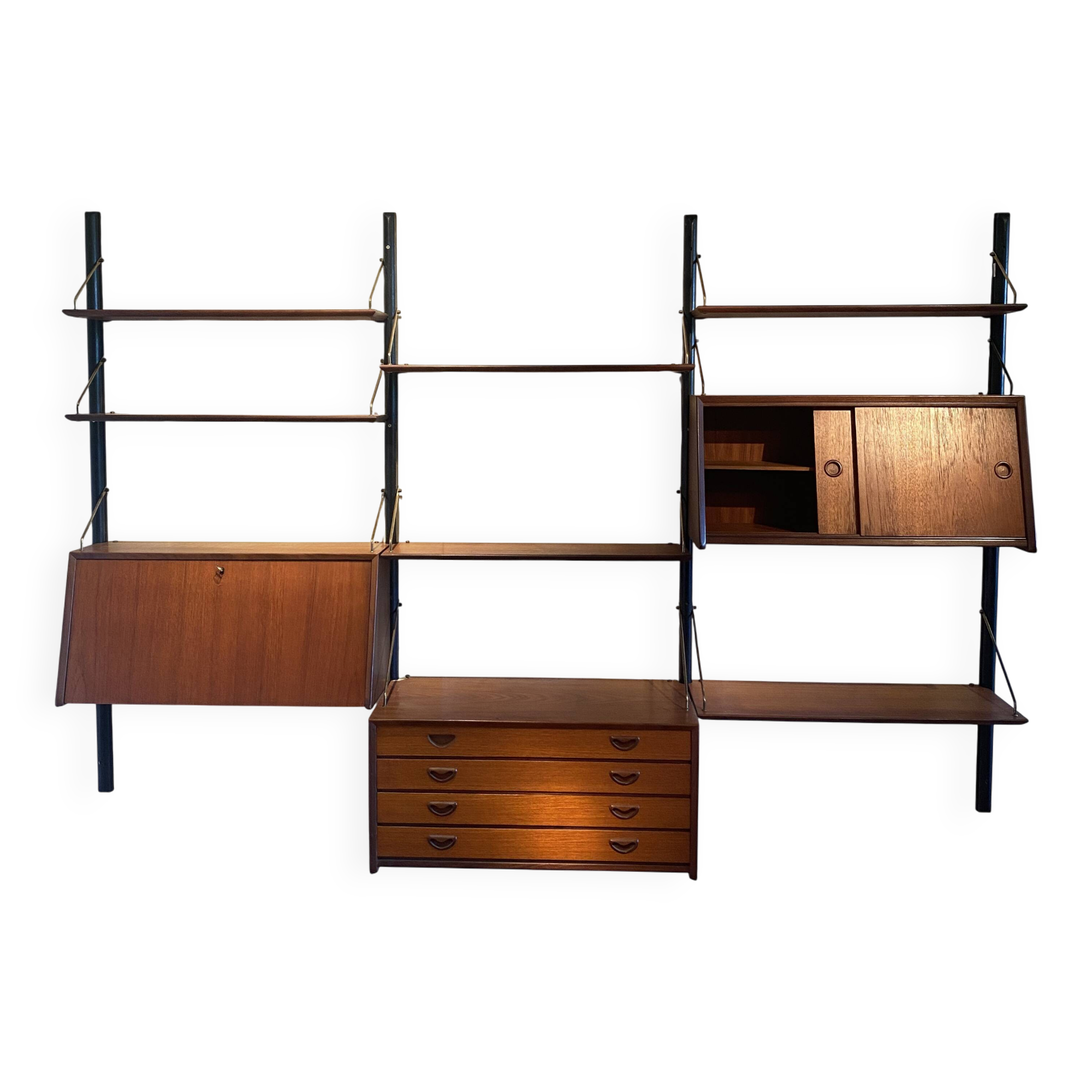 Bibliothèque système mural scandinave vintage "Kristen" de Louis Van Teeffe