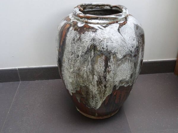 Très grand pot de jardin terre cuite glacurée 1970