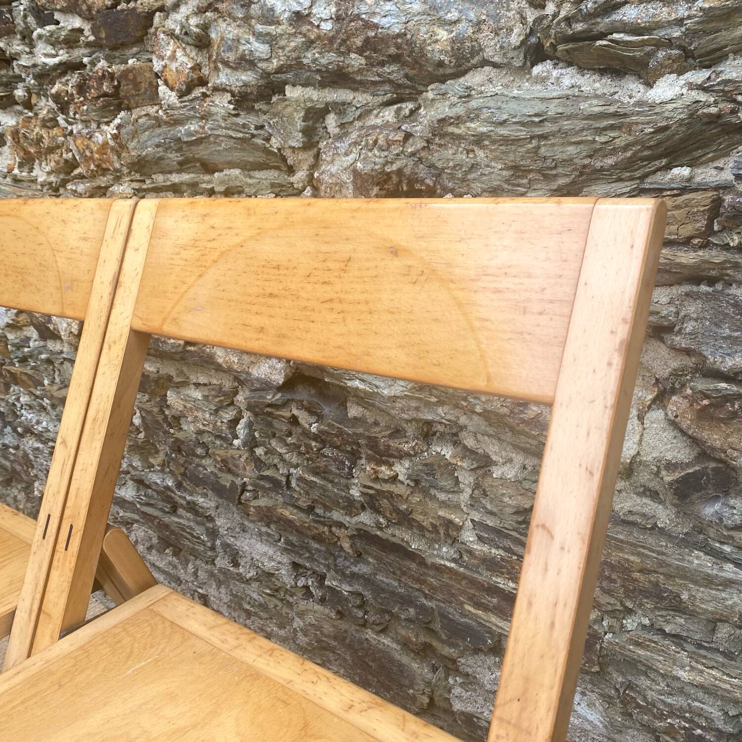 Extra flat vintage beech folding chairs
