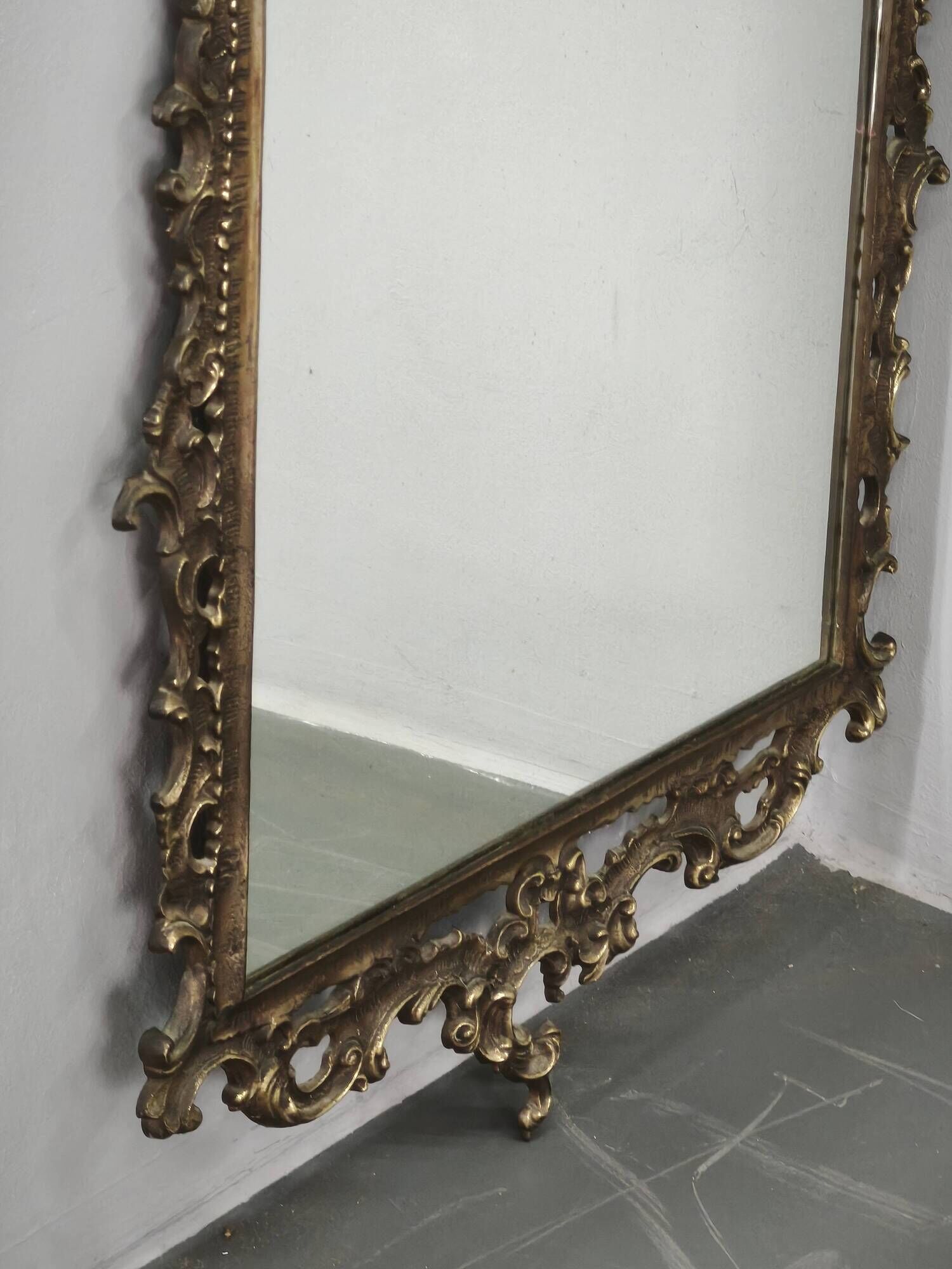 Italian Rococo Revival Gilt Metal Wall Mirror, 1950s