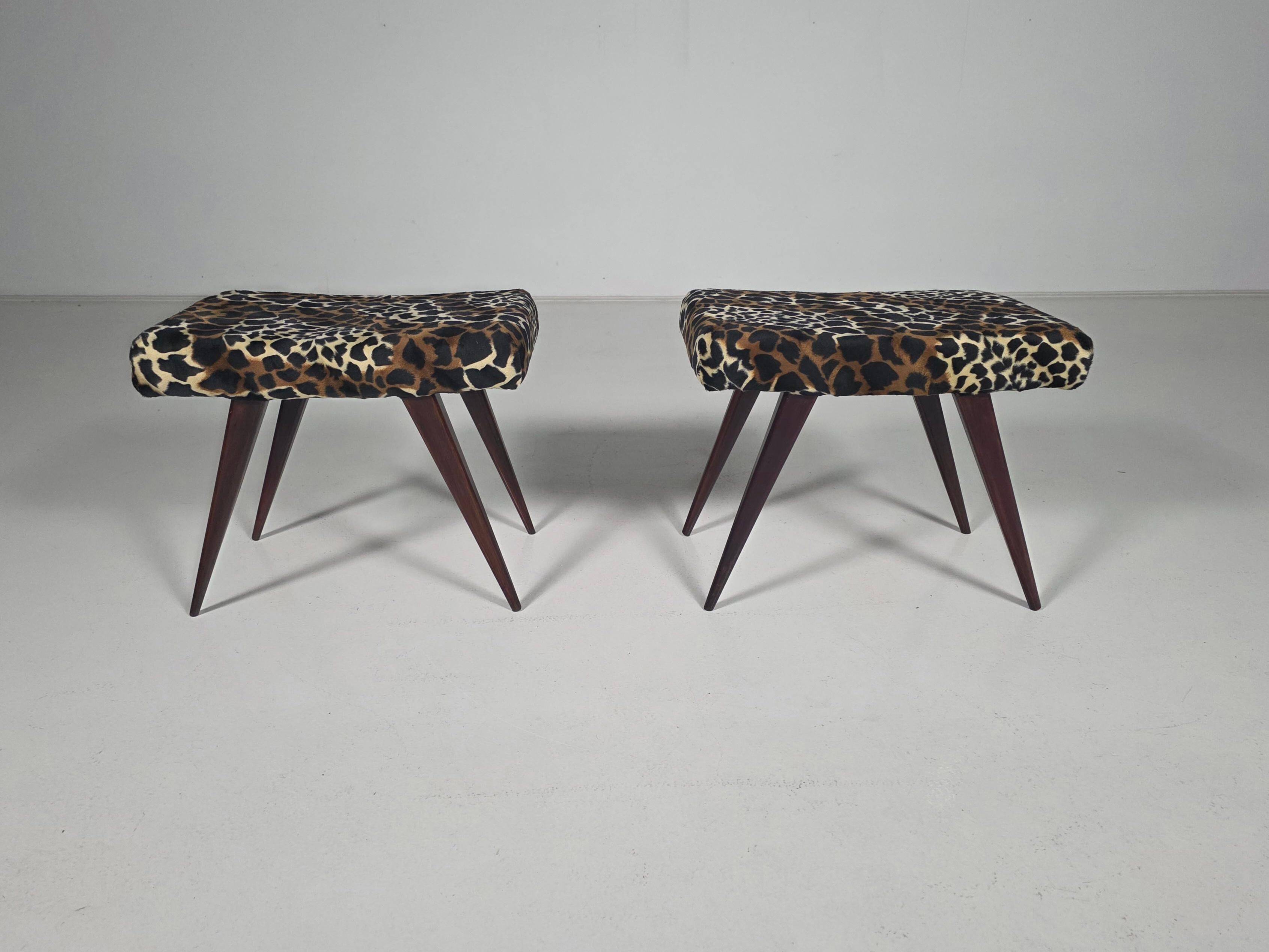 Pair of Italian benches and stools from the mid-century, 1950s.