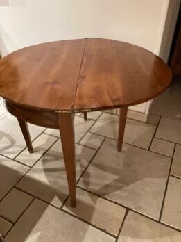 Half moon table with cherry and walnut