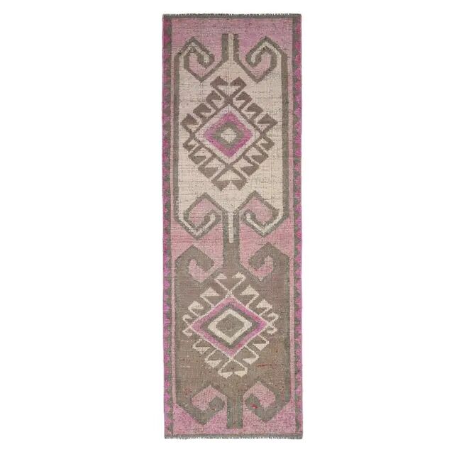 Vintage Turkish Oushak Handmade Wool Cotton Pink Runner Rug 294x283