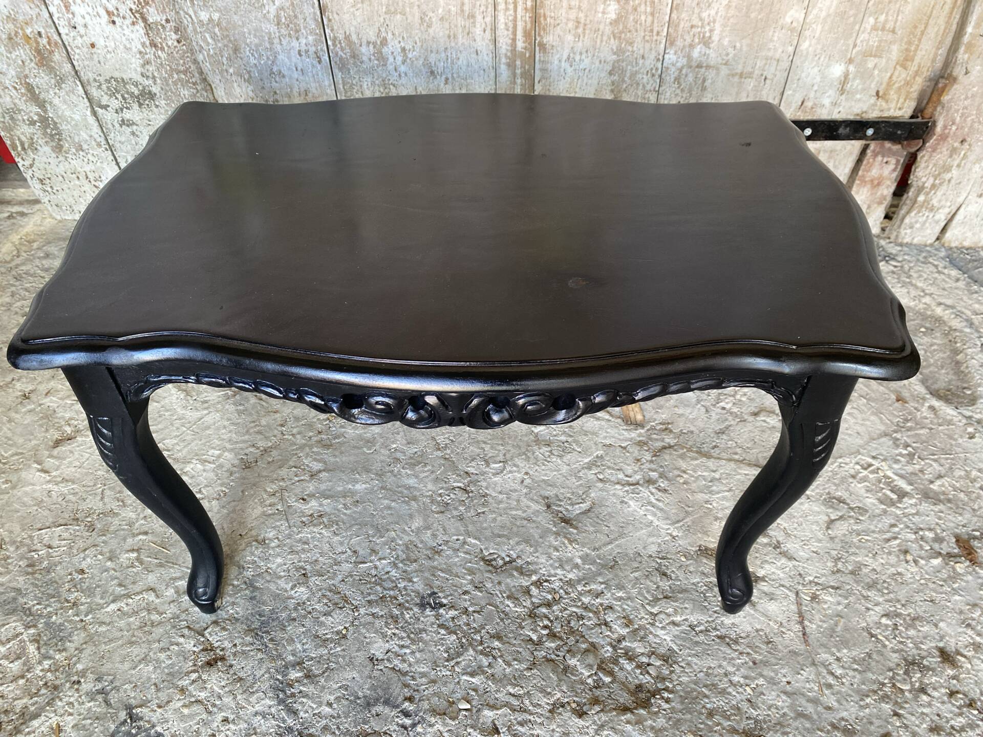 Vintage Black Carved Oak Louis XV Style Coffee Table