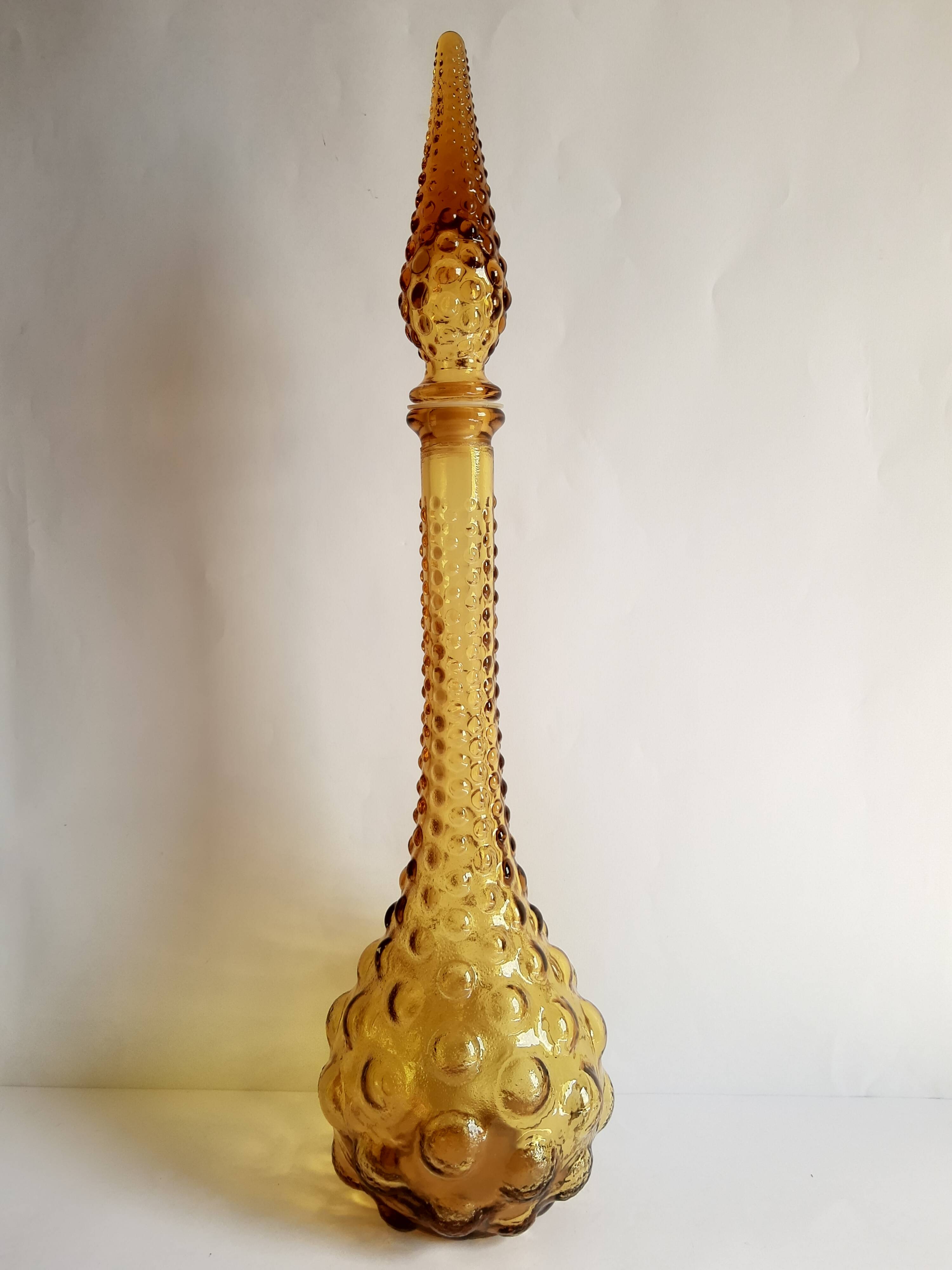 Italian carafe amber yellow glass vintage bubbles