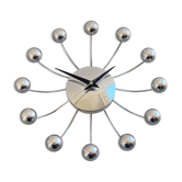 Chrome Karlsson spider wall clock with black hands, sputnik space age