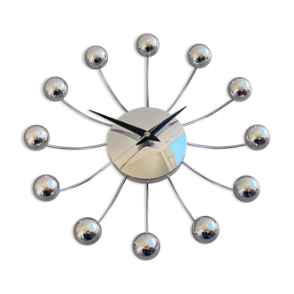 Chrome Karlsson spider wall clock with black hands, sputnik space age