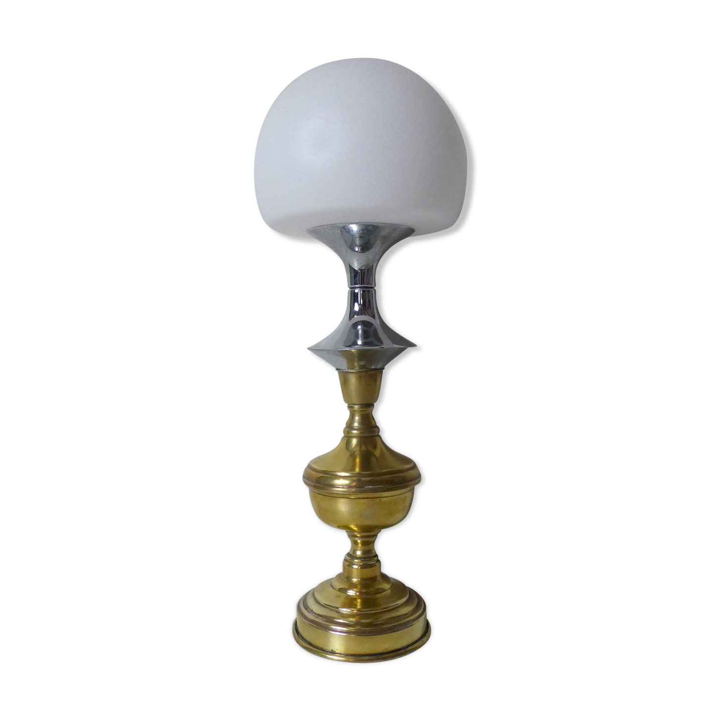 lamp design space age mushroom silver brass vintage glass paste
