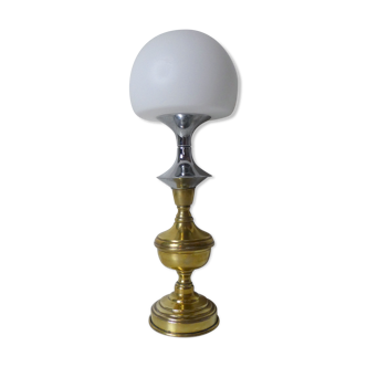 Lampe champignon argent laiton pate de verre