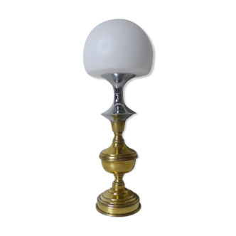 lamp design space age mushroom silver brass vintage glass paste