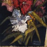 Ancienne peinture fleurs sur velours