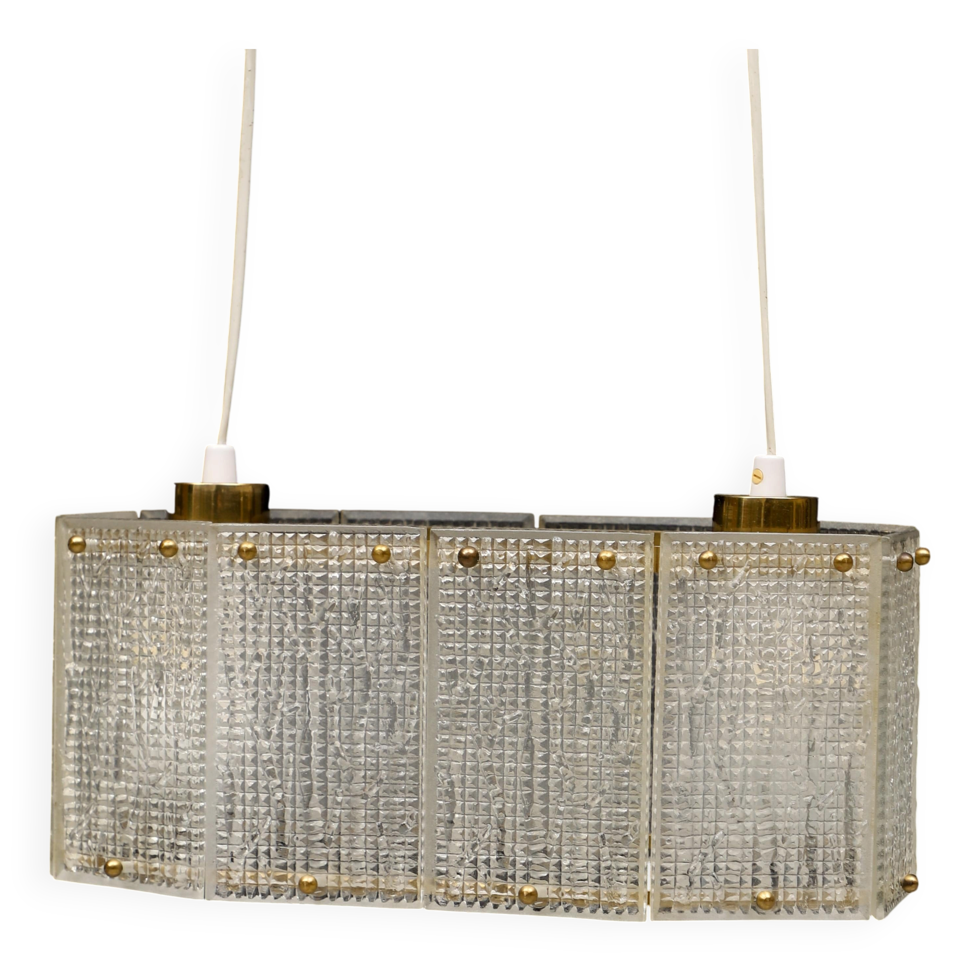 Plafonnier en verre moulé et laiton par Orrefors Suède 1960
