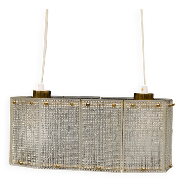 Moulded glass and brass ceiling light by Orrefors Sweden 1960
