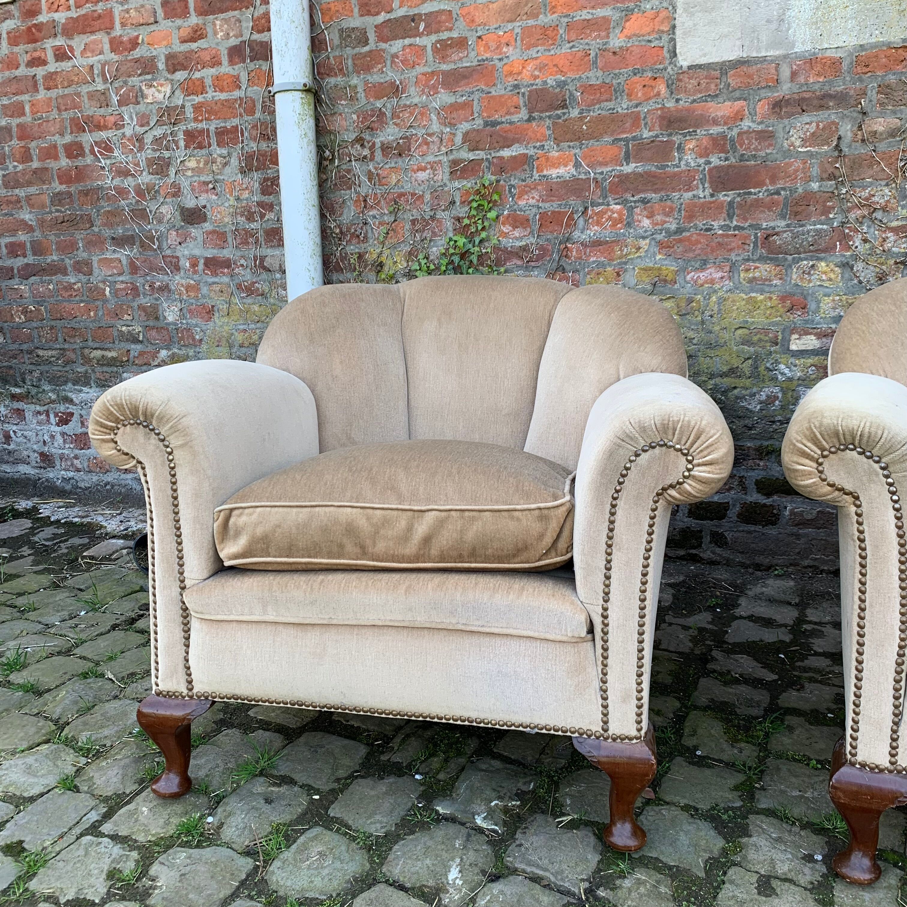 Pair of art deco shell armchairs