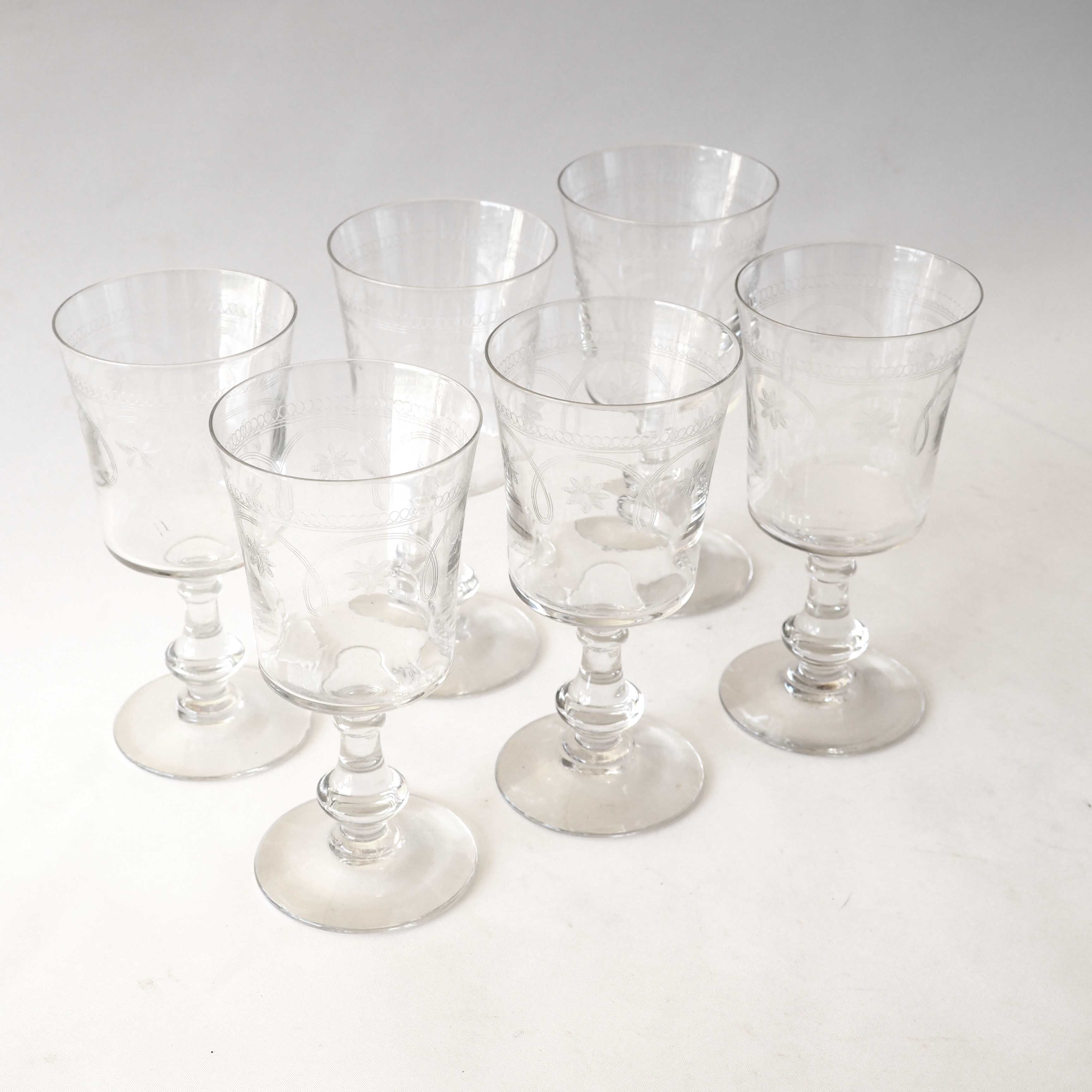 6 engraved antique wine glasses