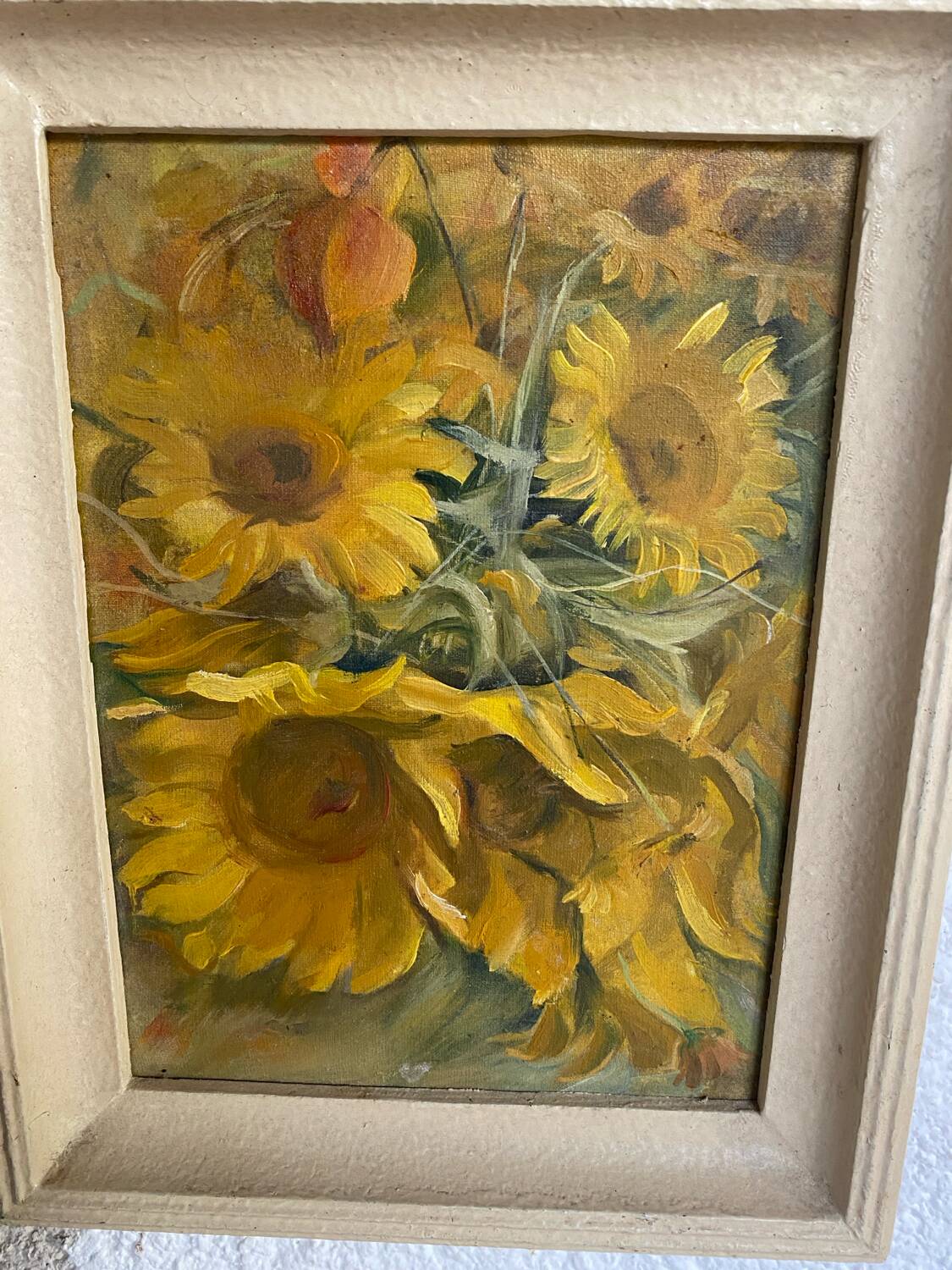 Old framed oil on canvas “Sunflowers”