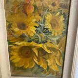 Huile sur toile encadrée ancienne « Tournesols»
