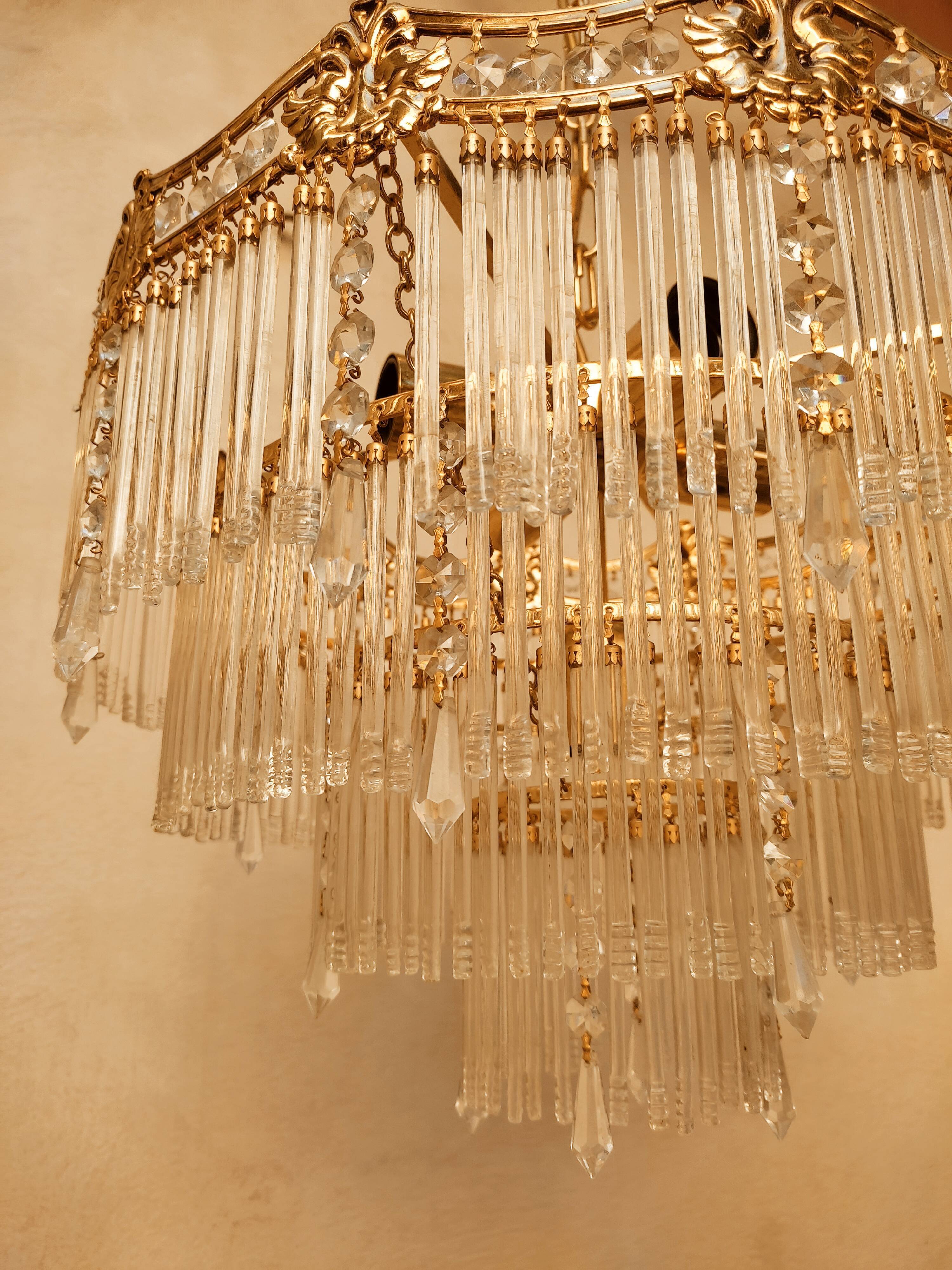 Glass and crystal waterfall chandelier