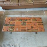 Table basse vintage en céramique – motif drakkar – design années 70